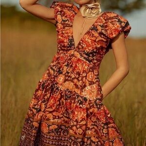 NWT By Anthropologie Printed V-Neck Babydoll Dress